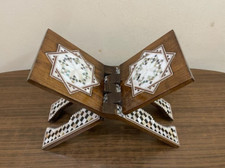 Handmade, Quran Stand, Wooden Book Stand, Islamic Home Decor, Inlaid Shell 13.2"