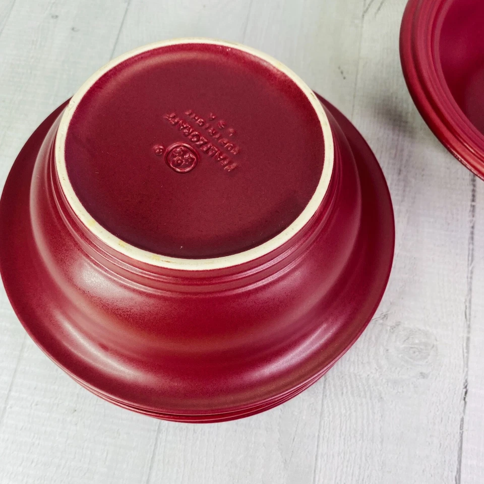 Pfaltzgraff TERRACE RASPBERRY  Embossed Rings Stoneware Soup Cereal Bowls Set 4 - Image 4 of 4