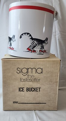 Vintage B Kliban Cat In Red Sneakers Ice Bucket w/ Lid By Sigma Tastesetter-NEW