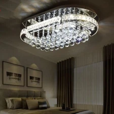 Oval LED K9 crystal ceiling lamp Minimalist bedroom dining room pendant light Yc