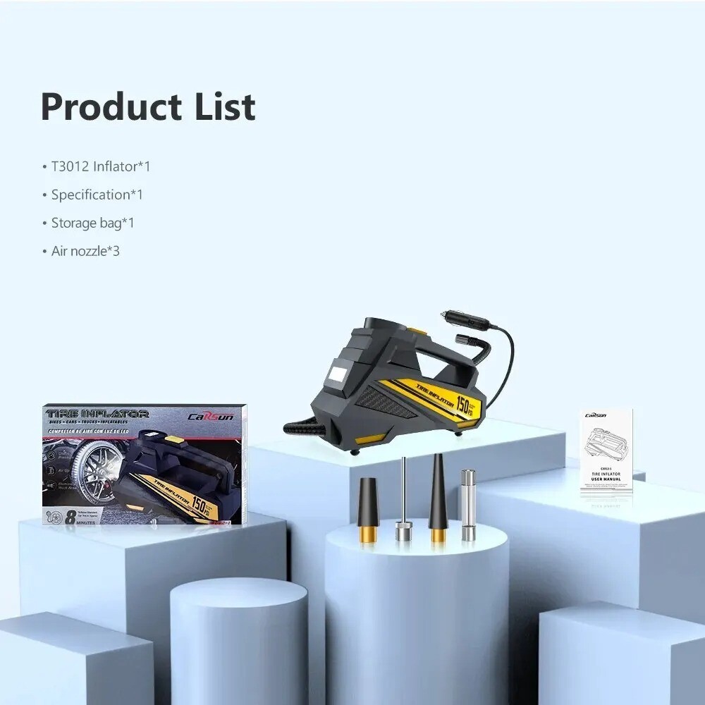 Compresseur d'Air Électrique Filaire 12V Noir pour Pneus de Voiture et Moto