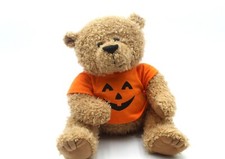 Halloween 9" Tall Brown Teddy Bear Plush Wearing Jack O Lantern T-Shirt EUC