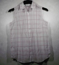 CAbi# 834 Top Women S White Red Gamine Blouse Sleeveless Button Up