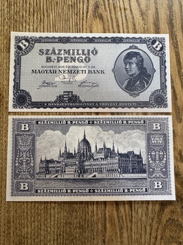 Lot Of 2, ðŸ‡ðŸ‡º Hungarian 100 Quintillion, 1946 B-Pengo, P-131 - Circulated ðŸ‡ðŸ‡º