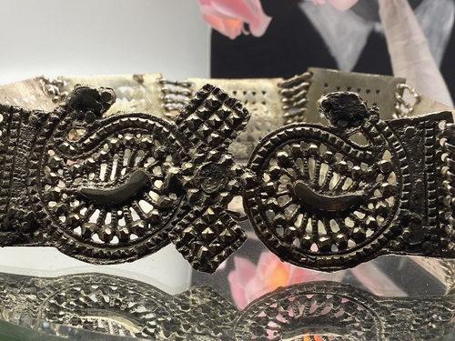 Vintage Belt Silver Tone Metal Panel Filigree Asian Antique Size XS - Picture 16 of 24