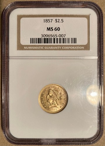 1857 NGC MS60 Liberty Head Gold Quarter Eagle $2.50