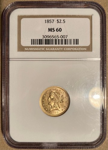 1857 NGC MS60 Liberty Head Gold Quarter Eagle $2,50 - Imagen 1 de 2