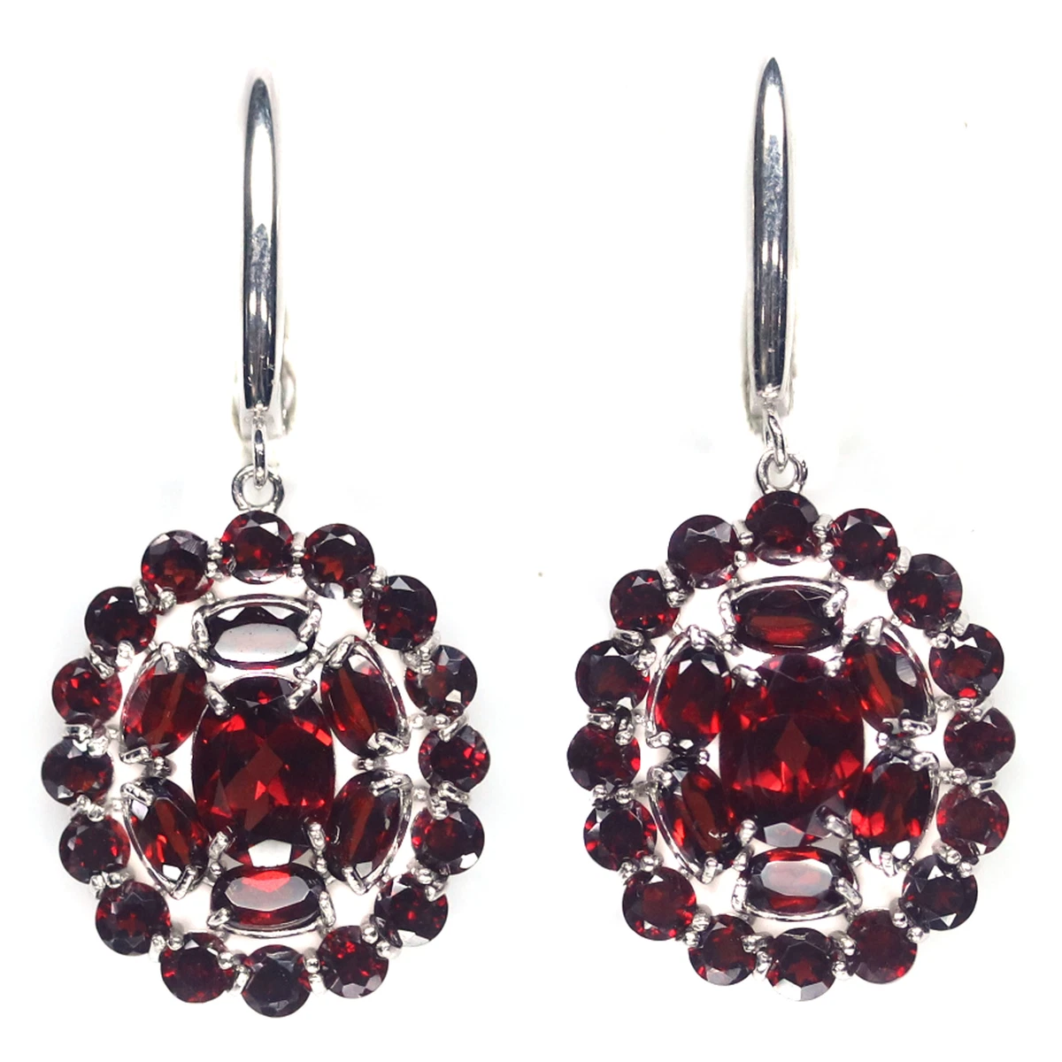 Unheated 6 x 8 MM. Red Garnet Earrings 925 Sterling Silver White Gold Plated