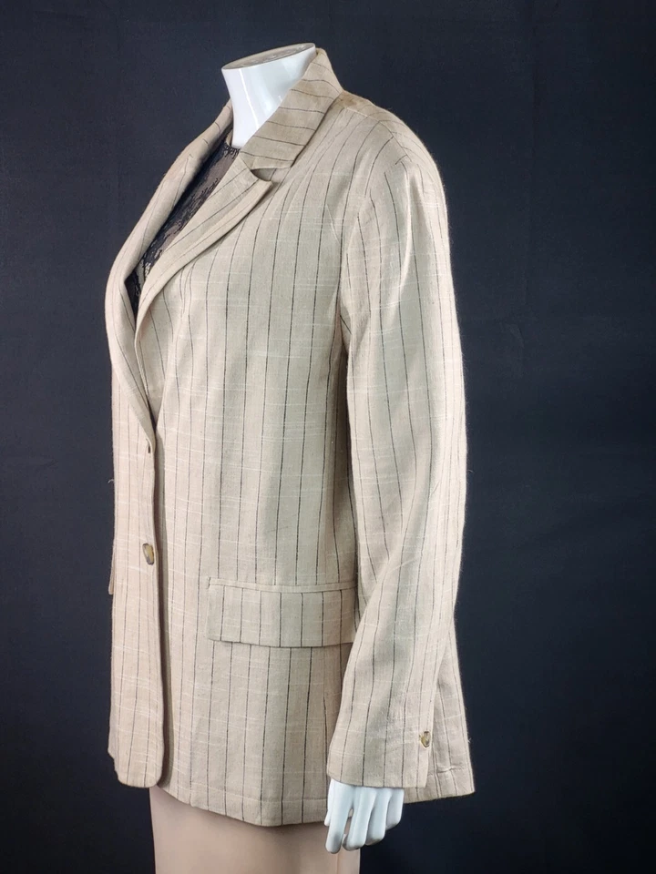 Zara Ladies Linen Mix Blazer Jacket Sand Striped Size Medium New With Tags - Image 3 of 4