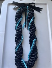 Adult Graduation Ribbon Lei: Black/Teal Custom