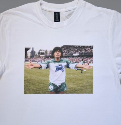 Diego Maradona 'No Drug' Retro print White T-shirt Sizes Small-3XL