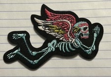 Hell  s Angel Skeleton Praying Wings Skull Goth Punk Biker Patch Iron On Hells