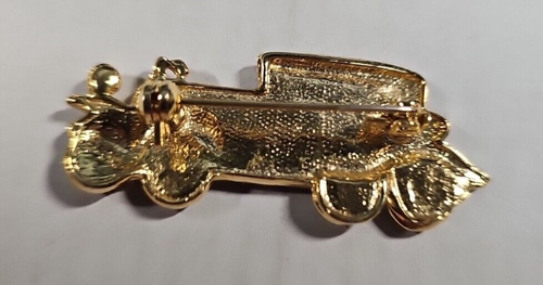 Vintage schwarz & klar Strass Emaille Auto Brosche Anstecknadel goldfarben Kostüm - Bild 4 von 7