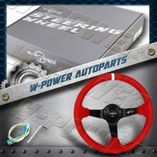 W-power 350mm 14 Red Premium Suede White Stripe 6-hole Steering Wheel 4 Deep