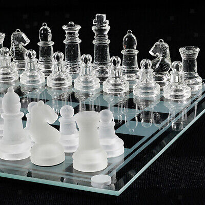 Glas Schach Spiel Satz Umfassen Matt/Poliert Glas Schach Bord und 32 Schach