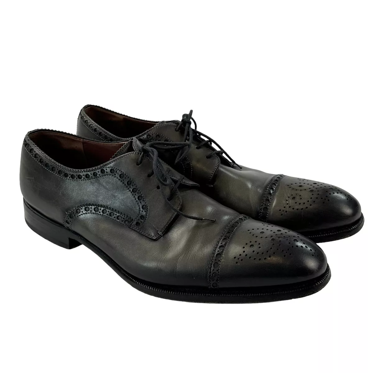 Magnanni Gerardo Gray Leather Medallion Toe Derby Oxford Dress