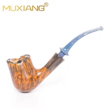 MUXIANG Briar Wooden Freehand Pipe Smooth Tobacco Smoking Pipe Bent Ebonite Stem