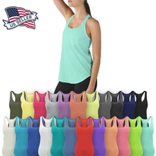 Womens Tank Top Cotton Sleeveless Tee Casual Basic Workout RACER BACK Yoga Gym