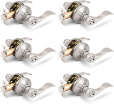 6 Pack Satin Nickel Privacy Door Levers for Bedroom Bath, Wave Style