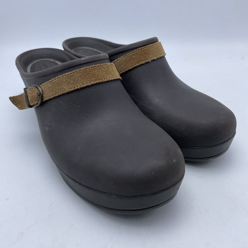Crocs Dual Comfort Clogs Mules Sarah Shoes Womens Sz 10 Black w Brown Strap