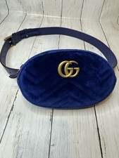 Gucci GG Matelasse Belt Bag Blue Velvet 85/34 Original Strap And COA