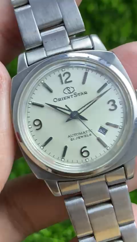 Rare Orient Star Cushion Case Automatic Silver Dial Date Explorer