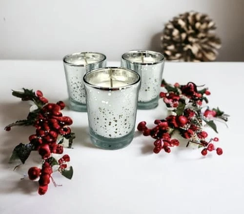  Unscented Mercury Glass Votive Candles, 2" Filled Candle Jars for Silver - Image 3 of 4