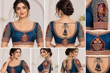 Women&rsquo;s Blue Embroidered Peacock Silk Satin Chaniya Choli Blouse Navratri Garba