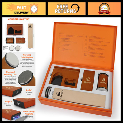 Knife Sharpener Kit - Magnetic Manual Sharpener with Diamond & Ceramic Discs, Ex