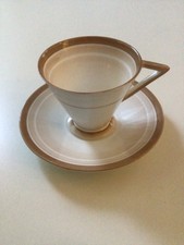 Shelley Art Deco "Bands & Lines" 12021 Eve shape demitasse cup & saucer C.1938