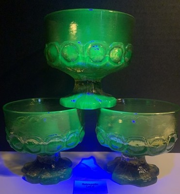3 Tiffin Franciscan Madeira Olive Green Footed Sherbet Uranium Glasses