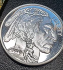 (1) "Solid Silver",  1 Oz. Buffalo, ".999 fine Silver", Rising Sun