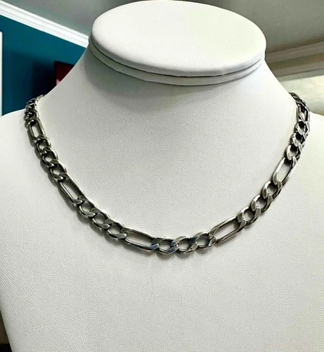 Vintage Sterling Silver MD28V 6mm Figaro Chain 18" Men's Necklace - 27g