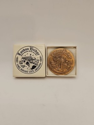 London Bridge brass metal table medal dedicated to Lake Havasu City in Arizona