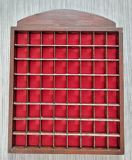 Vintage Thimble Display Rack 64 Compartments Wooden Curio Shelf Marbles Figures