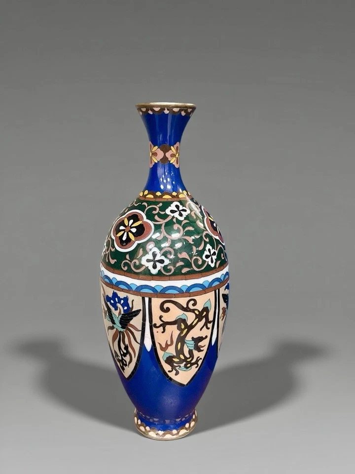古董日本 Cloisonné 花瓶带龙和凤凰图案,日本飞凰花纹 — 第 2/4 张图片