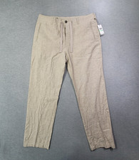 Perry Ellis Pants Mens 34x30 Fit 36x30  Beige Linen Button Fly Drawstring NWT