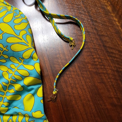 Trina Turk tropisches Spalier Aqua Chartreuse einteiliger Badeanzug 8 neu mit Etikett UVP $ 184 - Bild 4 von 5