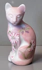 RARE! Fenton Lotus Mist Burmese Floral Dragonfly Stylized Cat MINT!