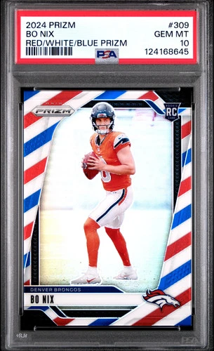 Bo Nix 2024 Panini Prizm Red White Blue Rookie RC PSA 10 Broncos