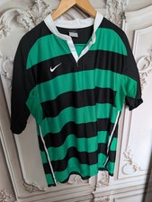 Nike Drifit Collarless Rugby Shirt  Nice Retro Condition. Green/Black Stripes XL