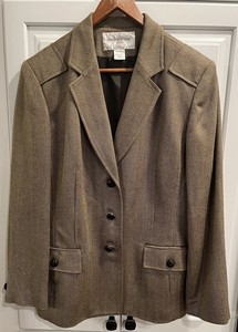 Vintage Jones New York Women’s Brown Herringbone Blazer 2 Button Lined SZ L