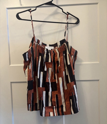Treasure & Bond Women s XL Geometric Cami Tank Square Neck Spaghetti Brown