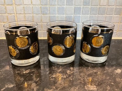 3 Vintage LIBBEY COCKTAIL / SPIRITUOSENGLÄSER - SCHWARZ und GOLDMÜNZE 3 7/8'' 200 ML