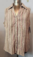 NWT St John's Bay Neutral Crinkle V-Neck Top Womens Size 1X Chest 44  221-36108