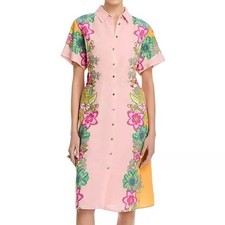 Tahari Short Sleeve Midi Shirt Dress Printed Belted Floral Eternity Pink READ
