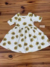 NWT Pink Chicken White  Yellow Sunflower Twirl Dress for Kids 2T Organic Cotton
