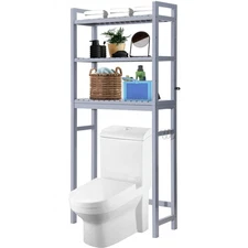 HITOMEN Over The Toilet Storage Cabinet, Bamboo Adjustable 3-Tier Above Shelf,