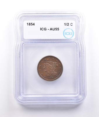 1854 Braided Hair Half Cent AU55 ICG *6978