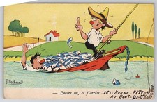 Vintage French Comic Postcard J Gschwind Fisherman Illustration Used 1953